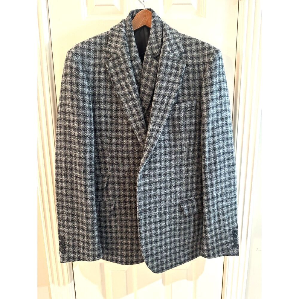 Harris Tweed Men's 42R Wool Suit Set Plaid Blazer Jacket Pants 34x32 Gray Black